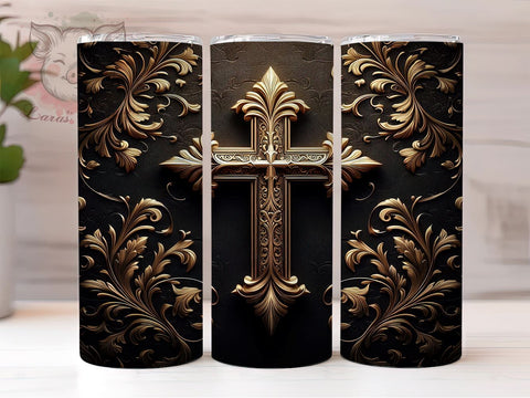 Metal Christian Cross 20 oz Skinny Tumbler Sublimation Design, Straight & Tapered Tumbler Png, Metal Cross Tumbler Png, Digital Download PNG Sublimation Lara' s Designs 