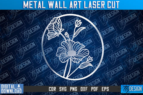 Metal Wall Art Laser Cut | Metal Flowers Laser Cut Design | CNC File SVG Fly Design 