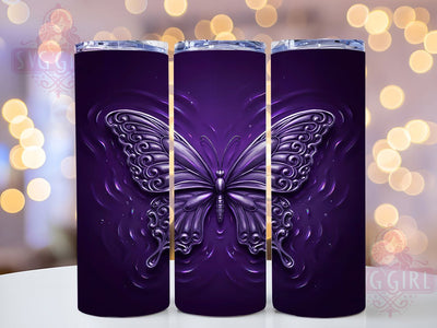Metallic Butterfly Purple 20oz Tumbler, Purple Silver Wings, Filigree Pattern, Reflective Surface, Symmetrical Design, Skinny Tumbler, Sublimation PNG Sublimation SvggirlplusArt 