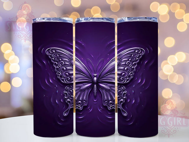 Metallic Butterfly Purple 20oz Tumbler, Purple Silver Wings, Filigree Pattern, Reflective Surface, Symmetrical Design, Skinny Tumbler, Sublimation PNG Sublimation SvggirlplusArt 
