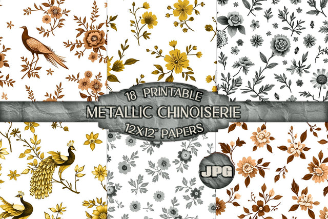 Metallic Chinoiserie Scrapbook Paper Digital Pattern AlexandHer Digital Art 