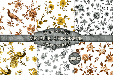 Metallic Chinoiserie Scrapbook Paper Digital Pattern AlexandHer Digital Art 