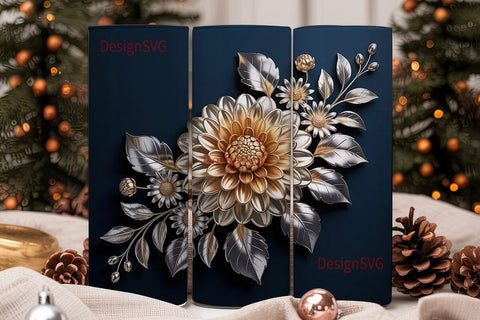 Metallic Floral 20oz Tumbler Wrap Sublimation DesignSVG 
