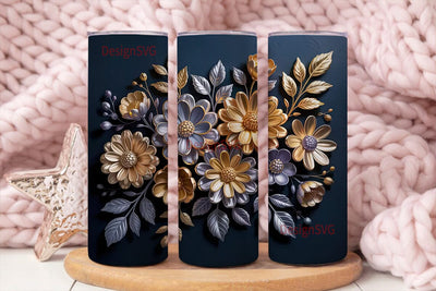Metallic Floral 20oz Tumbler Wrap Sublimation DesignSVG 