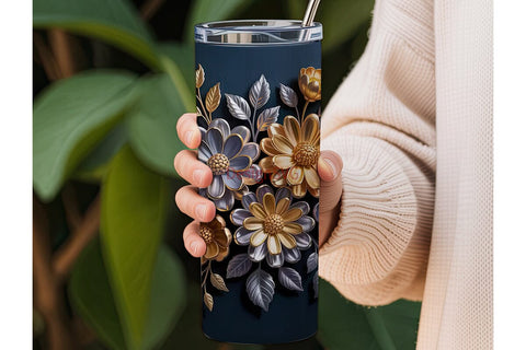 Metallic Floral 20oz Tumbler Wrap Sublimation DesignSVG 
