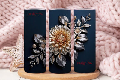 Metallic Floral 20oz Tumbler Wrap Sublimation DesignSVG 