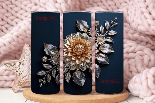 Metallic Floral 20oz Tumbler Wrap Sublimation DesignSVG 