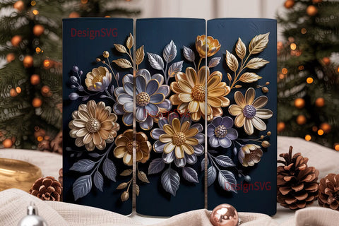 Metallic Floral 20oz Tumbler Wrap Sublimation DesignSVG 