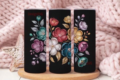 Metallic Floral Bouquet 20oz Tumbler Sublimation DesignSVG 