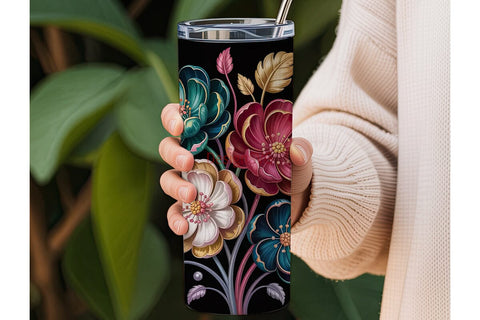 Metallic Floral Bouquet 20oz Tumbler Sublimation DesignSVG 