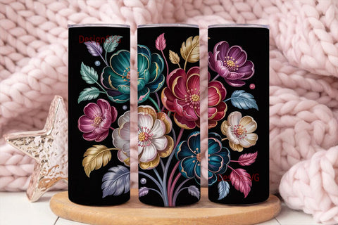 Metallic Floral Bouquet 20oz Tumbler Sublimation DesignSVG 