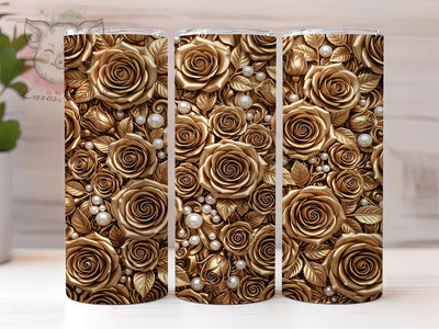 Metallic Gold Roses Pearls 20oz Tumbler, Metallic Gold Roses, Gold Roses Pearls, Roses Pearls, Gold Rose Tumbler, Pearl Tumbler, 20oz Tumbler, Tumbler Wrap Sublimation Lara' s Designs 