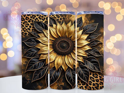 Metallic Gold Sunflower Leopard 20oz Tumbler, Metallic Finish, Gold Accent, Sunflower Motif, Leopard Print, Sublimation Wrap, 20oz Tumbler, Glam Charm Sublimation SvggirlplusArt 