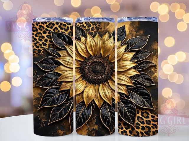 Metallic Gold Sunflower Leopard 20oz Tumbler, Metallic Finish, Gold Accent, Sunflower Motif, Leopard Print, Sublimation Wrap, 20oz Tumbler, Glam Charm Sublimation SvggirlplusArt 