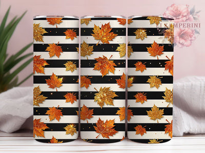 Metallic Maple Stripe Pattern 20oz Tumbler, Metallic Maple Motif, Stripe Pattern Design, Autumn Theme, Rustic Accent, Elegant Charm, Sublimation Wrap, 20oz Tumbler Sublimation Li Zamperini 
