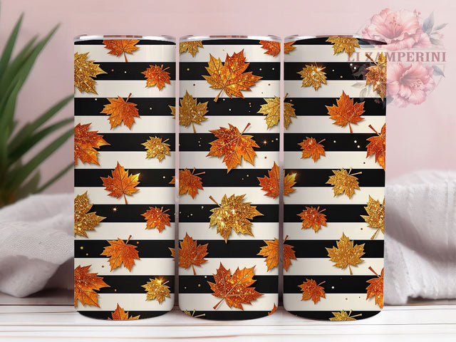 Metallic Maple Stripe Pattern 20oz Tumbler, Metallic Maple Motif, Stripe Pattern Design, Autumn Theme, Rustic Accent, Elegant Charm, Sublimation Wrap, 20oz Tumbler Sublimation Li Zamperini 
