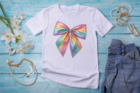 Metallic Shimmer Rainbow Coquette Bow Clipart with Shimmer, metallic rainbow bow, shimmering coquette bow, luxurious bow design, rainbow clipart art, digital bow design, metallic shimmer design Sublimation FloridPrintables 