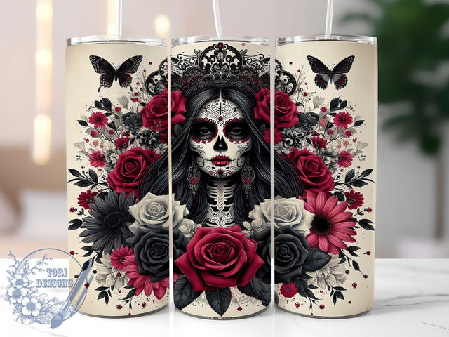 Mexican Dia de los Muertos Tumbler, Day Of The Dead Wrap, 20oz Sublimation, Dia De Los Muertos Cup, Sugar Skull Mug, Mexican Skull Design, Floral Skull Tumbler Sublimation ToriDesigns 