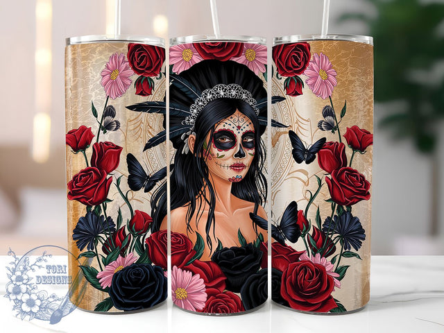 Mexican Dia de los Muertos Tumbler, Day Of The Dead Wrap, 20oz Sublimation, Dia De Los Muertos Cup, Sugar Skull Mug, Mexican Skull Design, Floral Skull Tumbler Sublimation ToriDesigns 