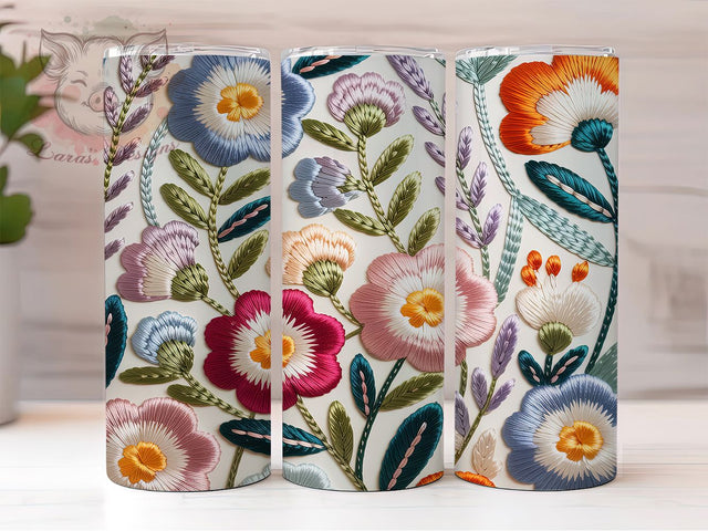 Mexican Embroidered Floral Tumbler, Embroidery Sublimation Design, Festive Floral Cup Art, 20oz Holiday Tumbler, Whimsical Embroidery Mug, Stylish Mexican Cup, Cozy Floral Wrap Sublimation Lara' s Designs 