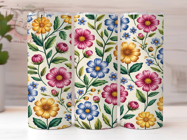 Mexican Embroidery Floral 20oz Tumbler, Floral Pattern Tumbler, Embroidered Tumbler Design, 20oz Tumbler Wrap, Mexican Floral Tumbler, Sublimation Flower Tumbler, Traditional Mexican Sublimation Lara' s Designs 