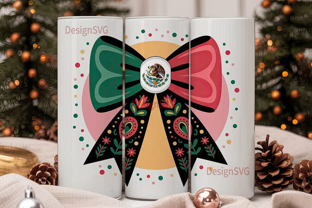 Mexican Flag Bow 20oz Tumbler Wrap Sublimation DesignSVG 