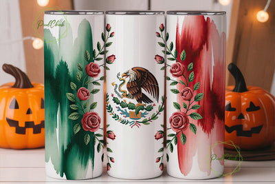 Mexican Flag Floral Tumbler Wrap Sublimation PixelChick 