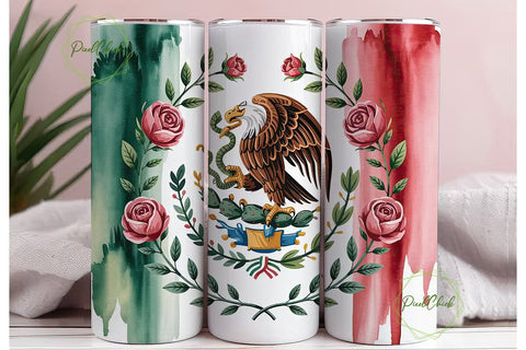 Mexican Flag Floral Tumbler Wrap Sublimation PixelChick 