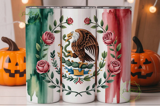 Mexican Flag Floral Tumbler Wrap Sublimation PixelChick 