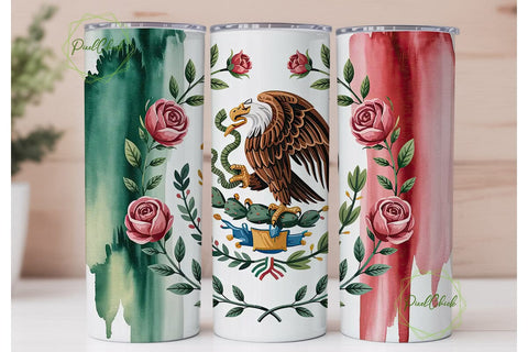 Mexican Flag Floral Tumbler Wrap Sublimation PixelChick 