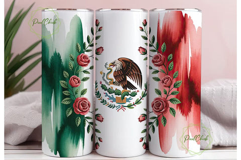 Mexican Flag Floral Tumbler Wrap Sublimation PixelChick 