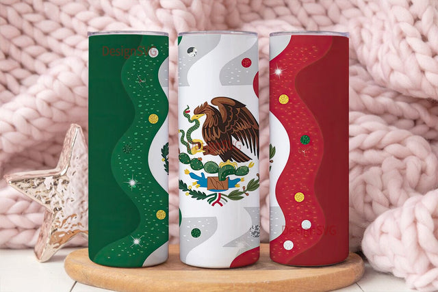 Mexican Flag Glitter Tumbler Wrap Sublimation DesignSVG 