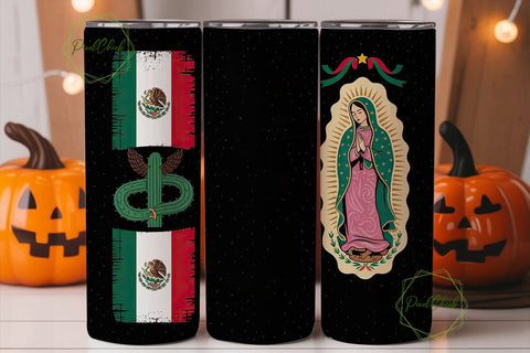 Mexican Flag & Guadalupe Tumbler Wrap Sublimation PixelChick 