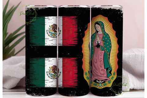 Mexican Flag & Guadalupe Tumbler Wrap Sublimation PixelChick 