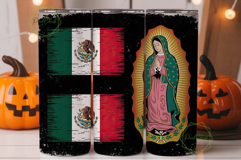 Mexican Flag & Guadalupe Tumbler Wrap Sublimation PixelChick 