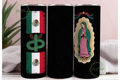 Mexican Flag & Guadalupe Tumbler Wrap Sublimation PixelChick 