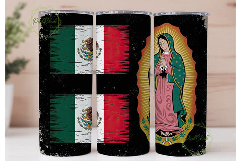 Mexican Flag & Guadalupe Tumbler Wrap Sublimation PixelChick 