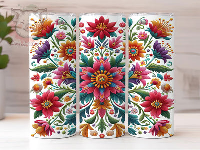Mexican Floral Embroidery Tumbler, Floral Embroidery Tumbler, 20Oz Sublimation, Mexican Folk Art Printable, Boho Embroidery Flowers, Colorful Mexican Design, Traditional Floral Wrap Sublimation Lara' s Designs 