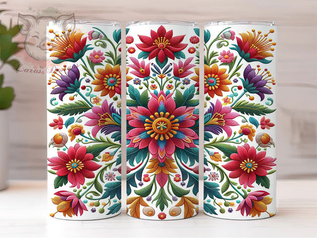 Mexican Floral Embroidery Tumbler, Floral Embroidery Tumbler, 20Oz Sublimation, Mexican Folk Art Printable, Boho Embroidery Flowers, Colorful Mexican Design, Traditional Floral Wrap Sublimation Lara' s Designs 
