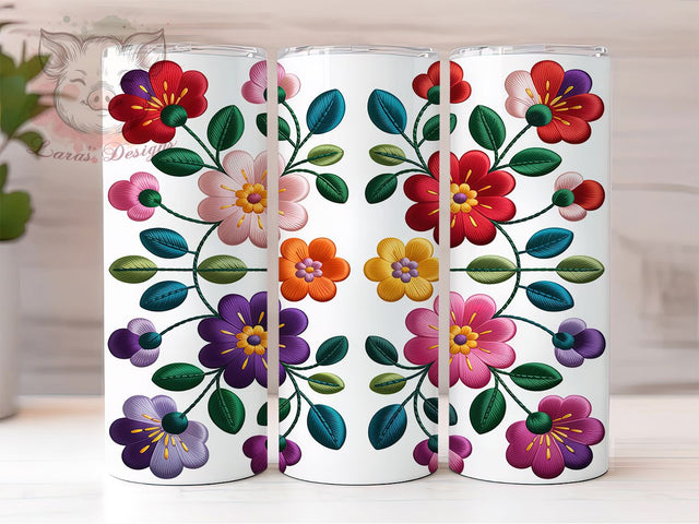 Mexican Floral Embroidery Tumbler, Floral Embroidery Tumbler, 20Oz Sublimation, Mexican Folk Art Printable, Boho Embroidery Flowers, Colorful Mexican Design, Traditional Floral Wrap Sublimation Lara' s Designs 