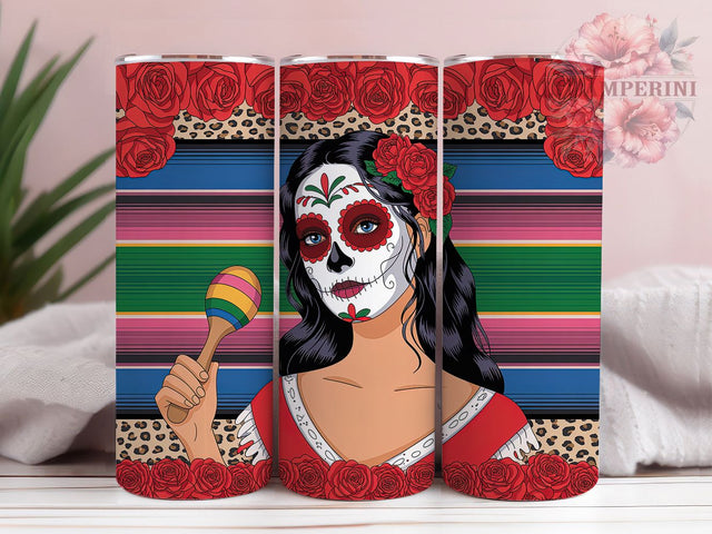 Mexican Girl Roses & Cactus Tumbler, Roses And Cactus Cup, Latina Art Mug, Floral Desert Tumbler, Mexican Heritage Gift, Boho Mexico Drinkware, Cultural Art Cup Sublimation Li Zamperini 