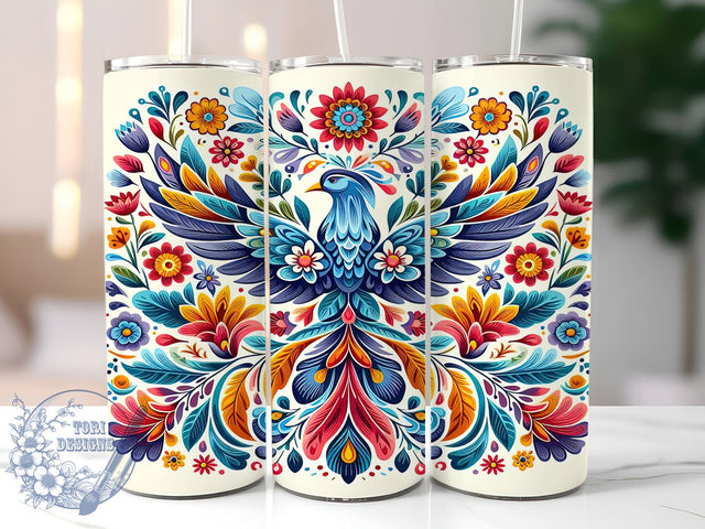 Mexican White Otomi 20oz Skinny Tumbler, Otomi Tumbler Png, Straight & Tapered Tumbler Wrap, Instant Digital Download Sublimation ToriDesigns 