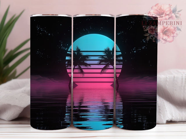 Miami Neon Sunset Palm Tumbler Wrap, Neon Palm Tumbler, Tropical Beach Sublimation, Sunset Paradise Cup, Coastal Palm Drinkware, Retro Neon Mug, Tropical Vibes Digital Sublimation Li Zamperini 