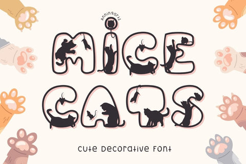 Mice Cats - Outline Decorative Font Font AnningArts Design 