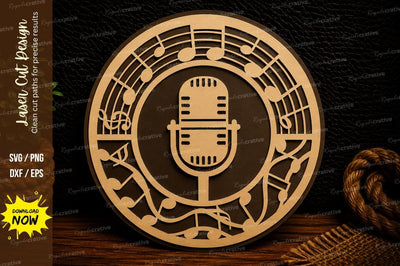Microphone Music Circle Laser Cut Svg Design SVG Regulrcrative 