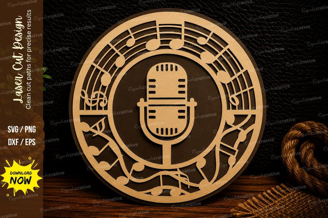 Microphone Music Circle Laser Cut Svg Design SVG Regulrcrative 