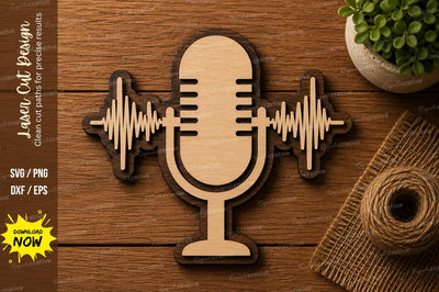 Microphone Sound Wave SVG | Music Studio Laser Cut File | Podcast Glowforge CNC DXF PNG EPS SVG Regulrcrative 