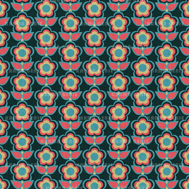 Mid Century Cloth Textured Retro Flowers Pattern Digital Paper Digital Pattern Karma Genie Graphics 