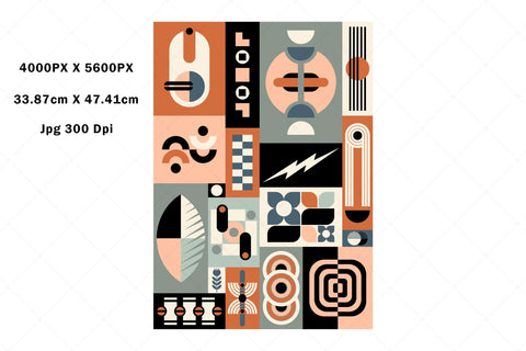 Mid-Century Modern Abstract Geometric Art Sublimation Karma Genie Graphics 