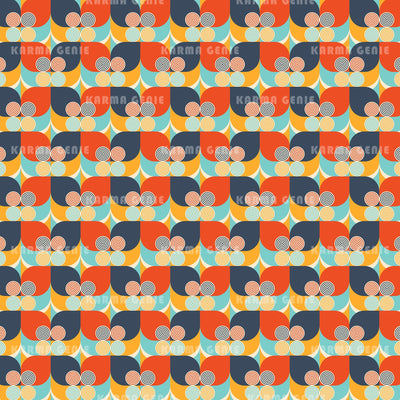 Mid Century Modern Abstract Retro Red And Blue Flowers Pattern Digital Paper Digital Pattern Karma Genie Graphics 